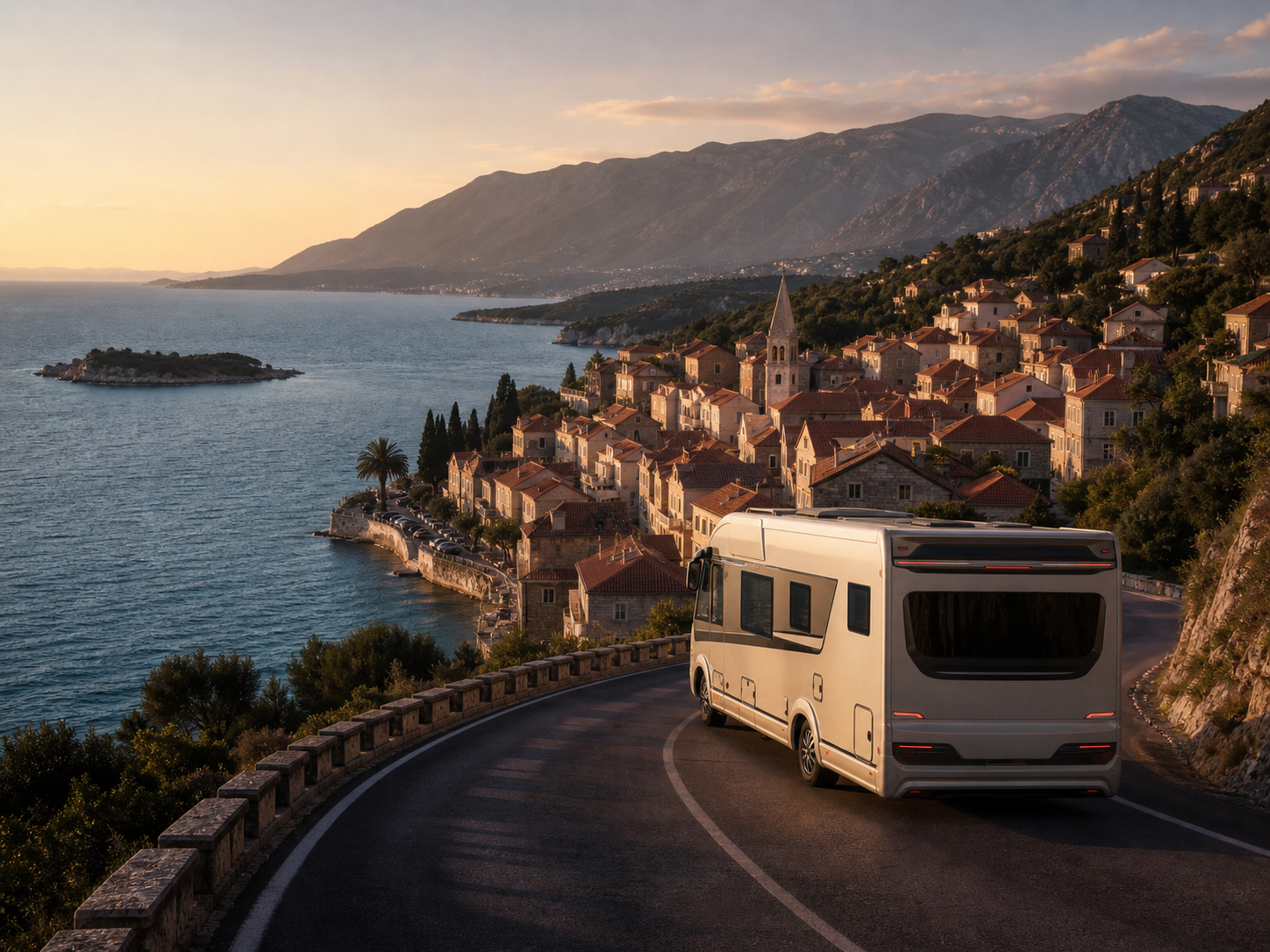 Premium motorhome on an Adriatic coastal route